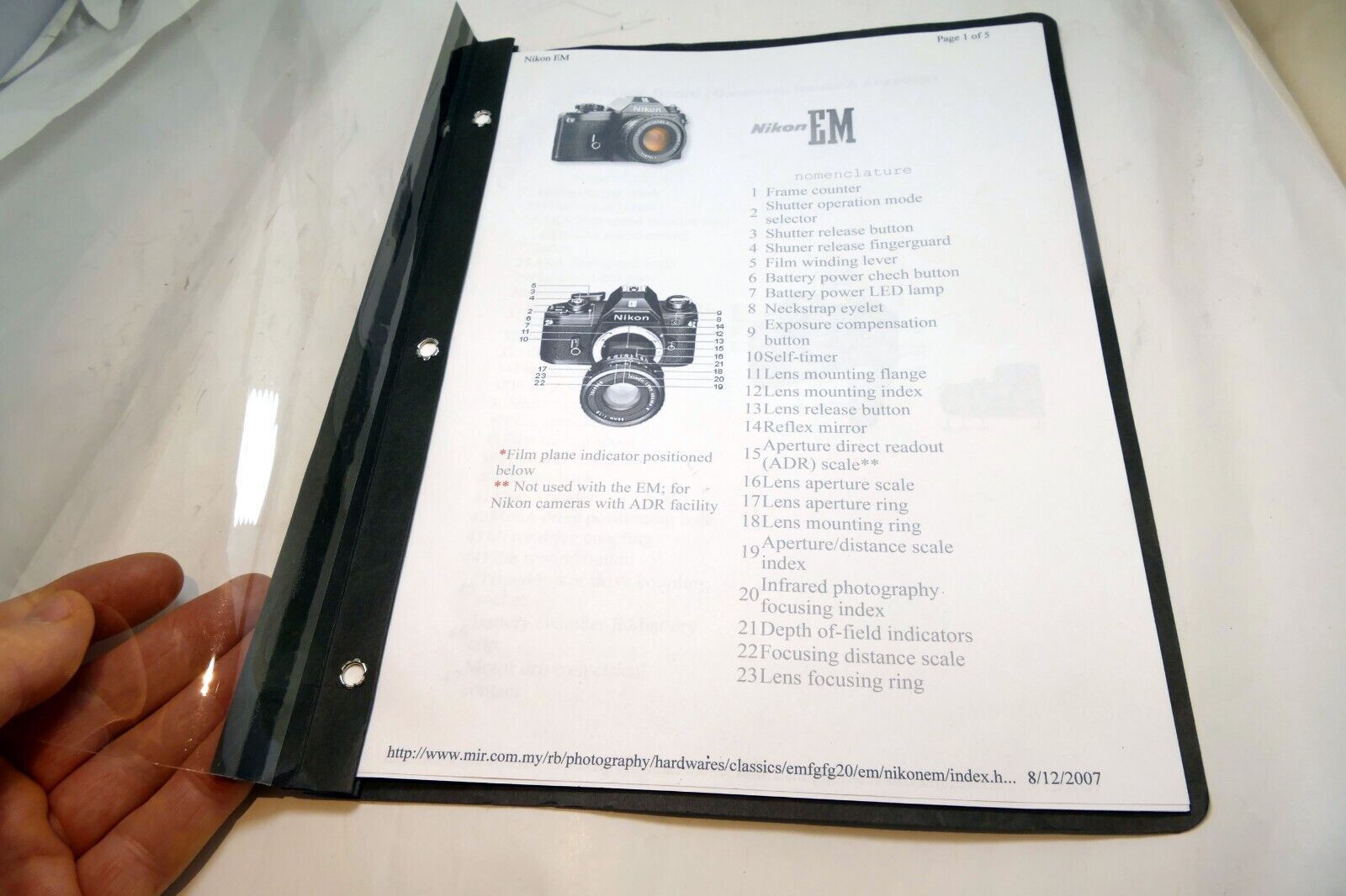 Camera guide instruction manual printed and bound folder  for Nikon EM