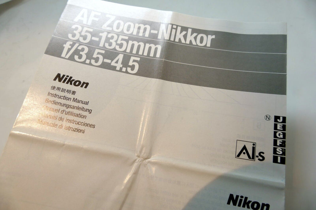 Nikon AF Nikkor 35-135mm f3.5-4.5 Lens Instruction Guide E English J G S Fr I