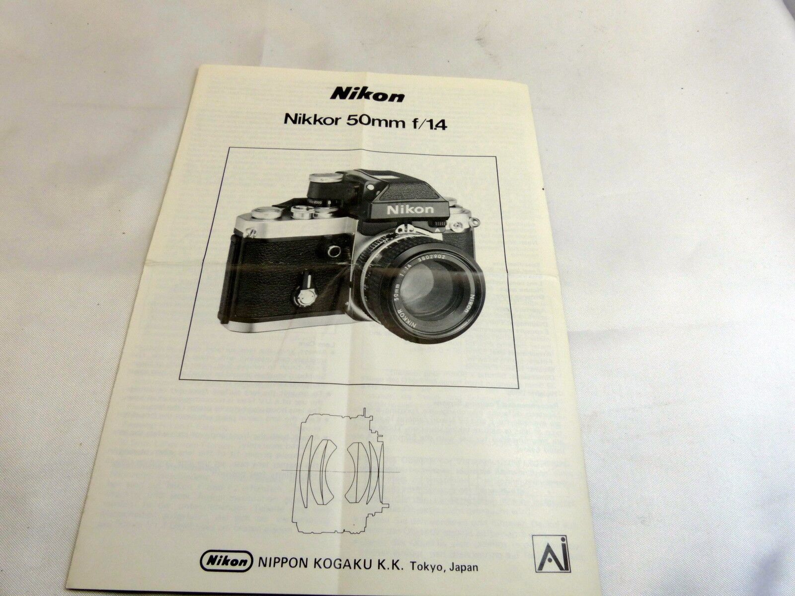 Nikon Nikkor 50mm f1.4 Ai Lens Manual Guide English Japanese