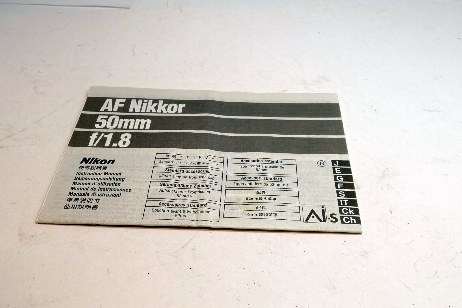 Nikon AF 50mm f1.8  Ai-s Nikkor lens  Guide manual  It Ck Ch