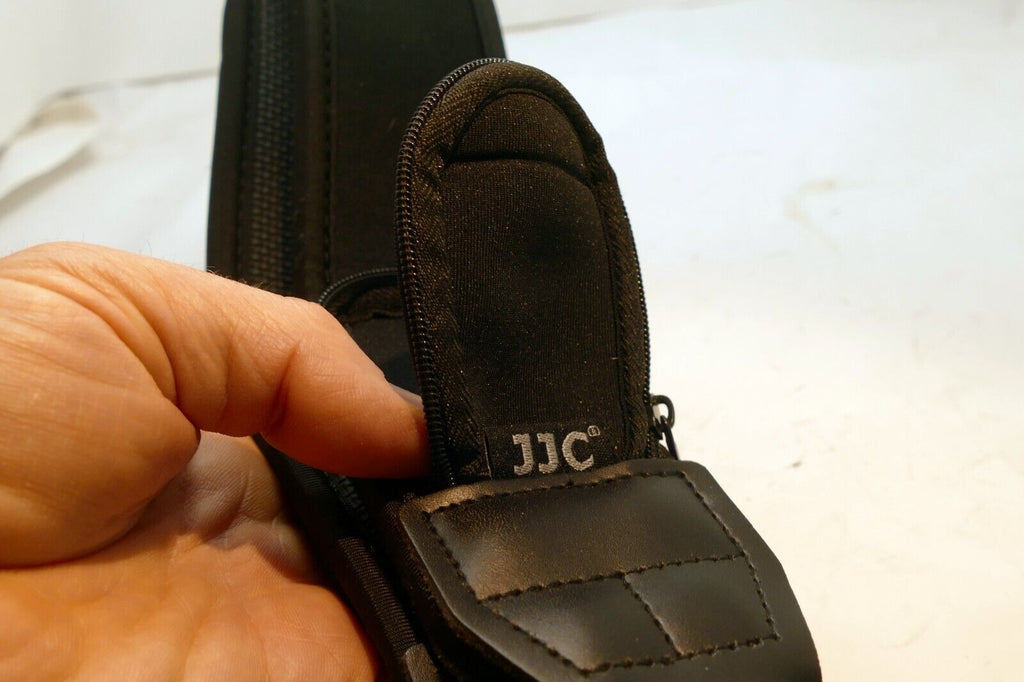 Sturdy Black 2.25" Wide Neoprene Should strap for camera w/ zipper pockets cards