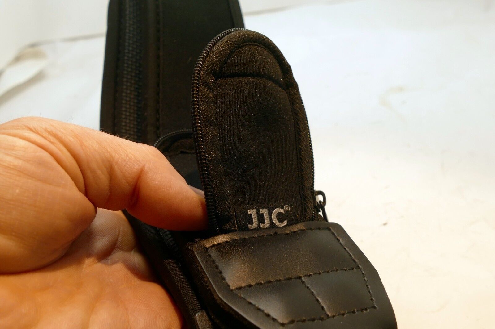Sturdy Black 2.25" Wide Neoprene Should strap for camera w/ zipper pockets cards