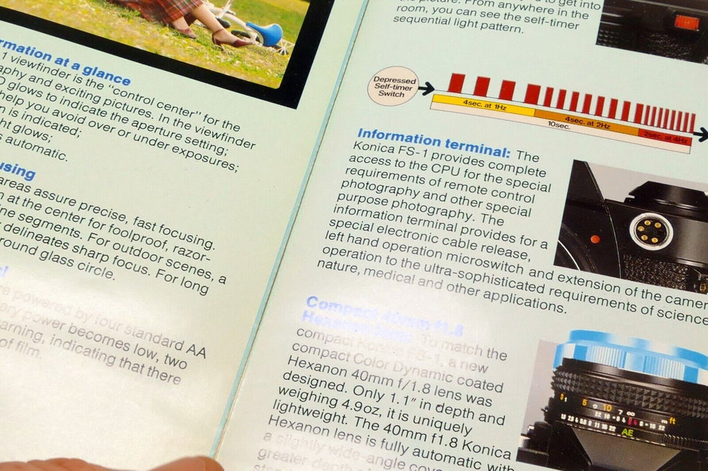 Konica FS-1 camera with built in winder Brochure  Accesory guide