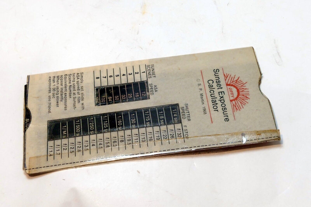 Jiffy Sunset Exposure Calculator in sleeve to determine exposure camera setting