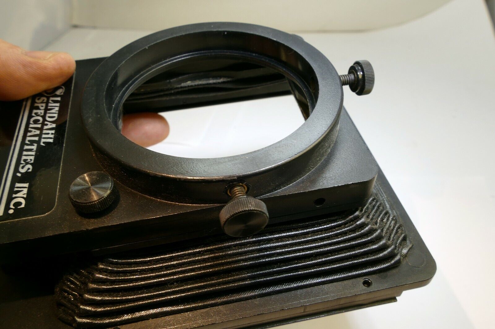 Lindahl Bellows lens Hood 31.1325 Bell-O-Shade Single 3X3 filter slot - AS found