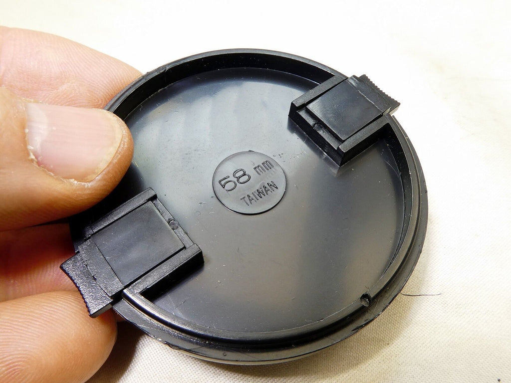 58mm Lens Front Cap Black Plastic snap on type made Hong Kong
