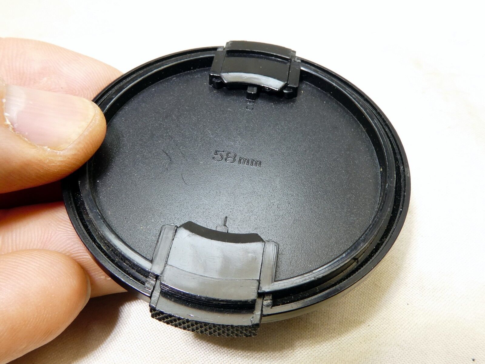 58mm Lens Front Cap Black Plastic snap on type made Hong Kong