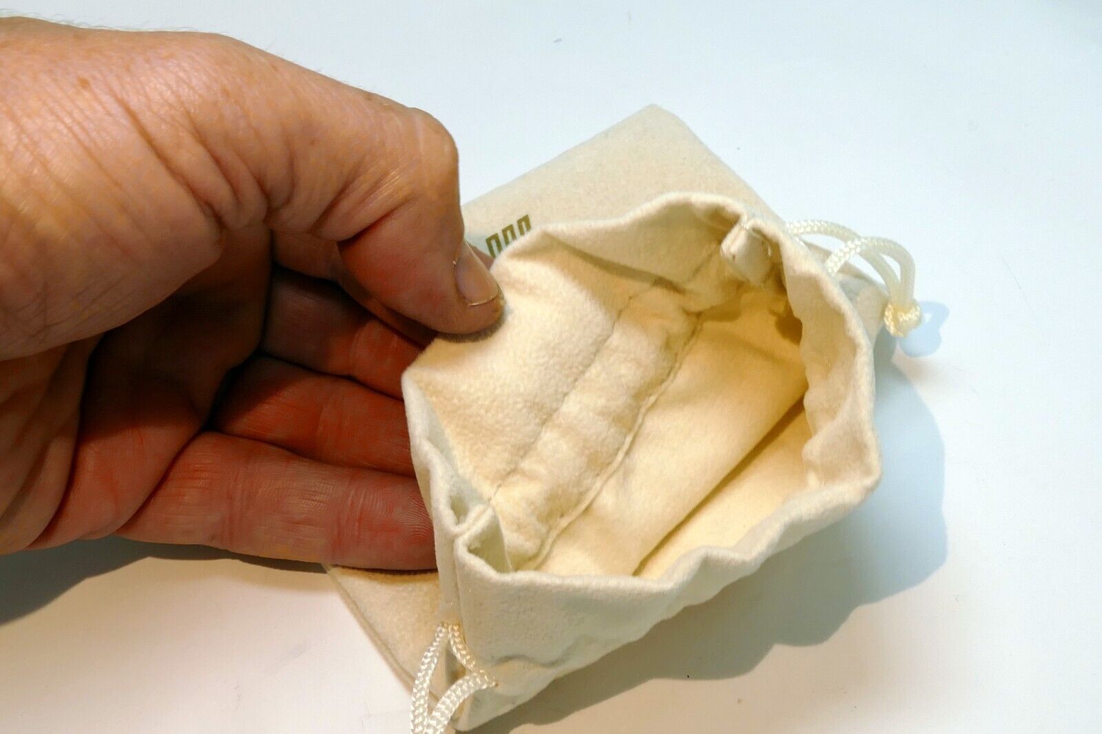 "M" Camera Accessory small Drawstring Bag 5X5" for lens white