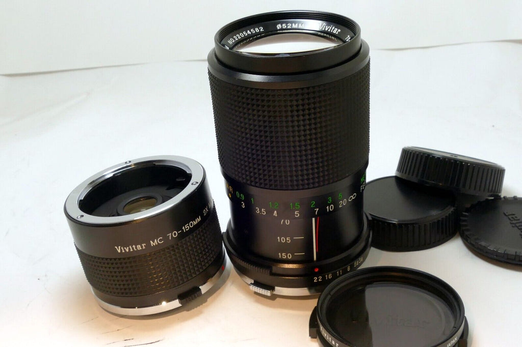 Vivitar 70-150mm f3.8 Manual Focus Lens w/ 2X teleconver Olympus OM mount - MINT