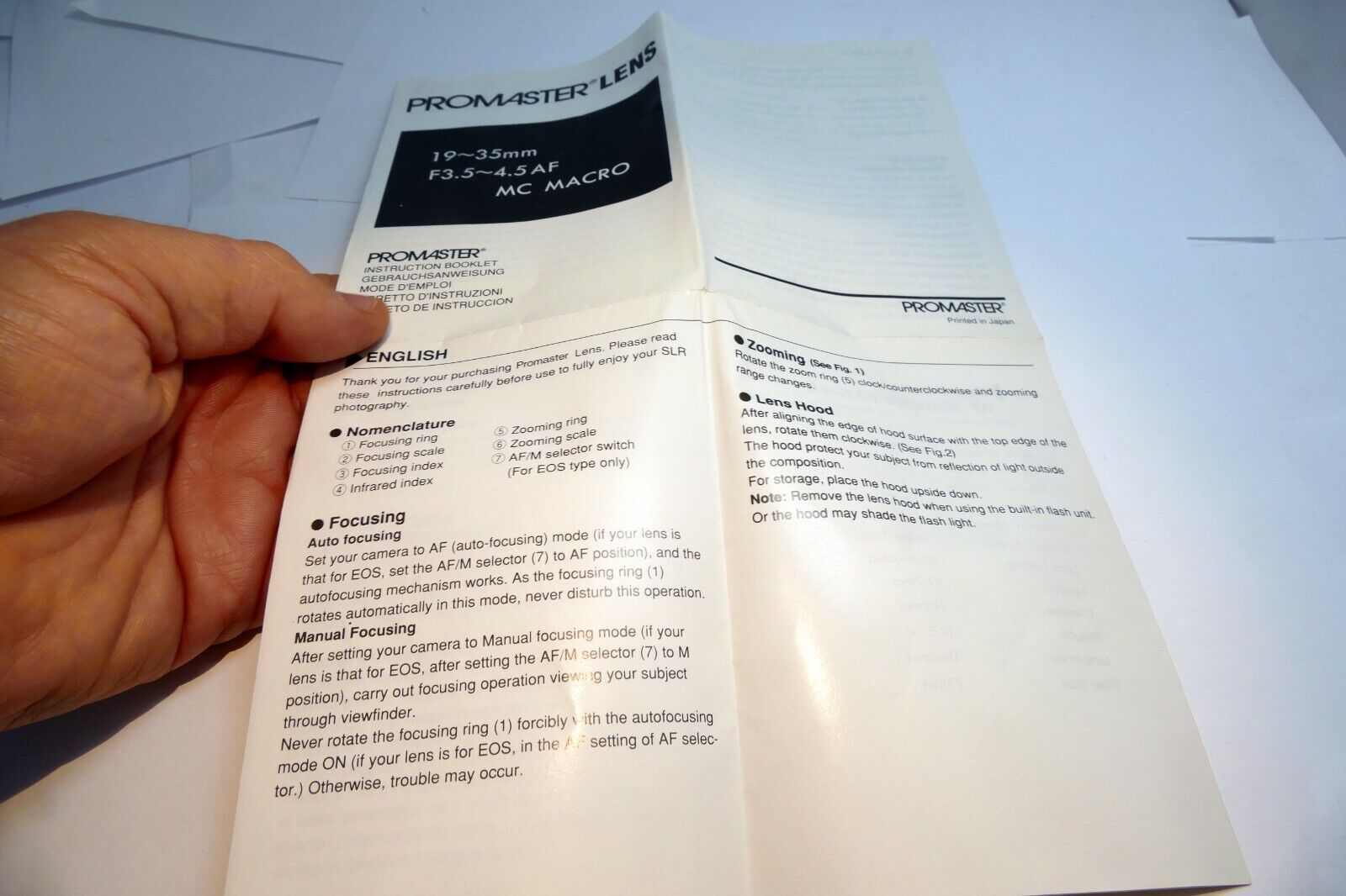 Promaster 19-35mm f3.5-4.5 AF Macro lens Instruction Manual Guide vivitar