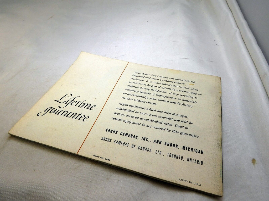 Argus C-44 rangefinder  Camera Instructions Guide Manual English