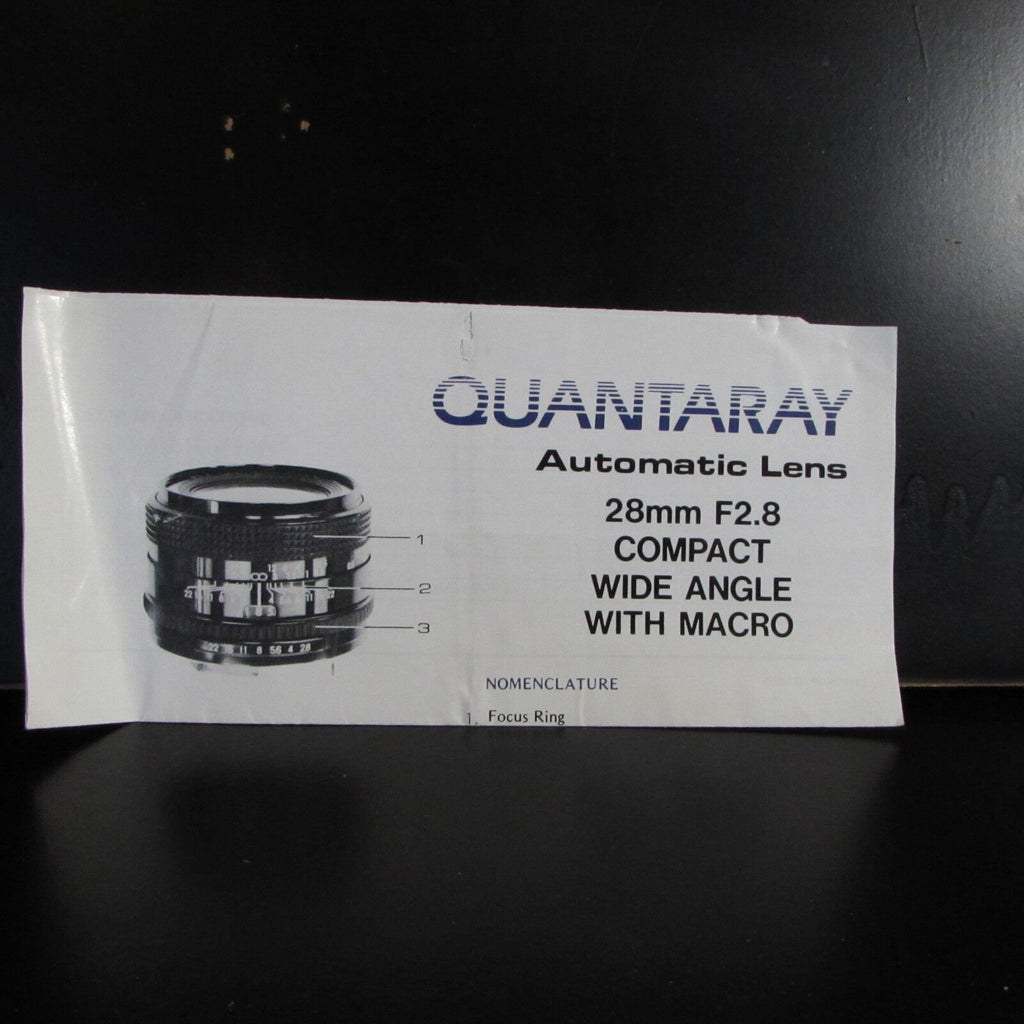 Quantaray 28mm f2.8 Lens Compact Wide Angle With Macro  Guide B00128