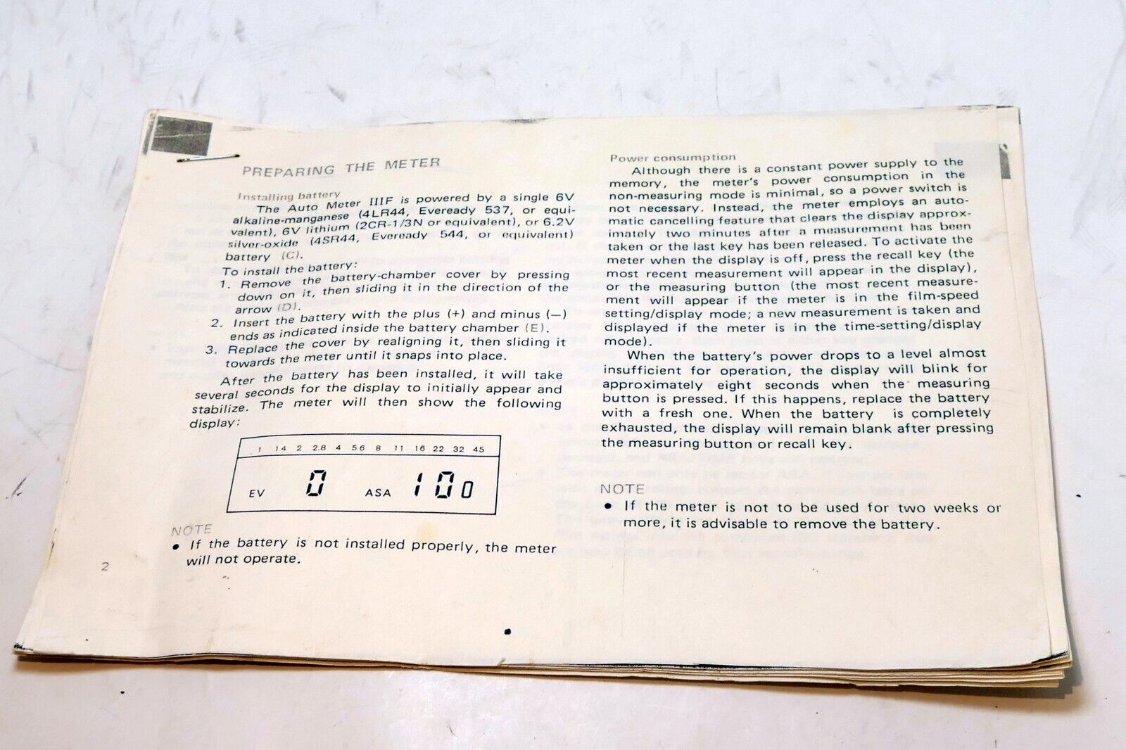 Light Meter IIIF guide  printed   might be incomplete - as found