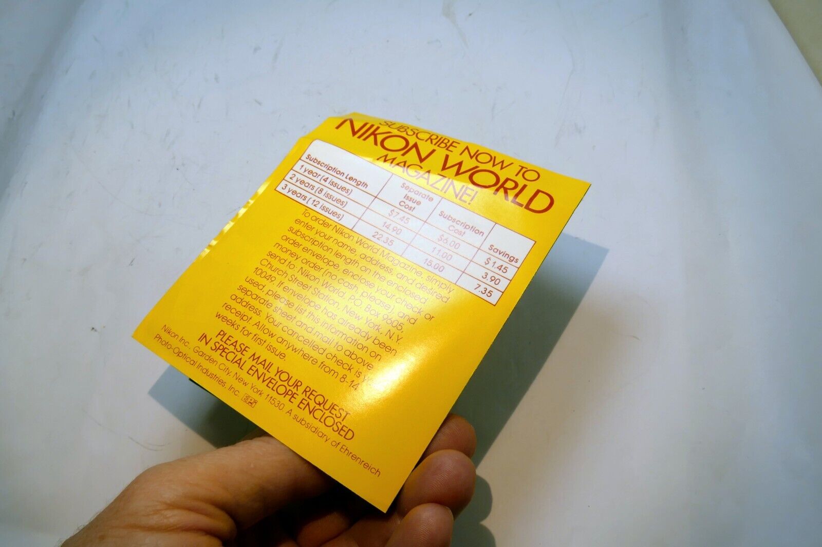 Order card form for Nikon World Photographic Magazine - vintage 1980's