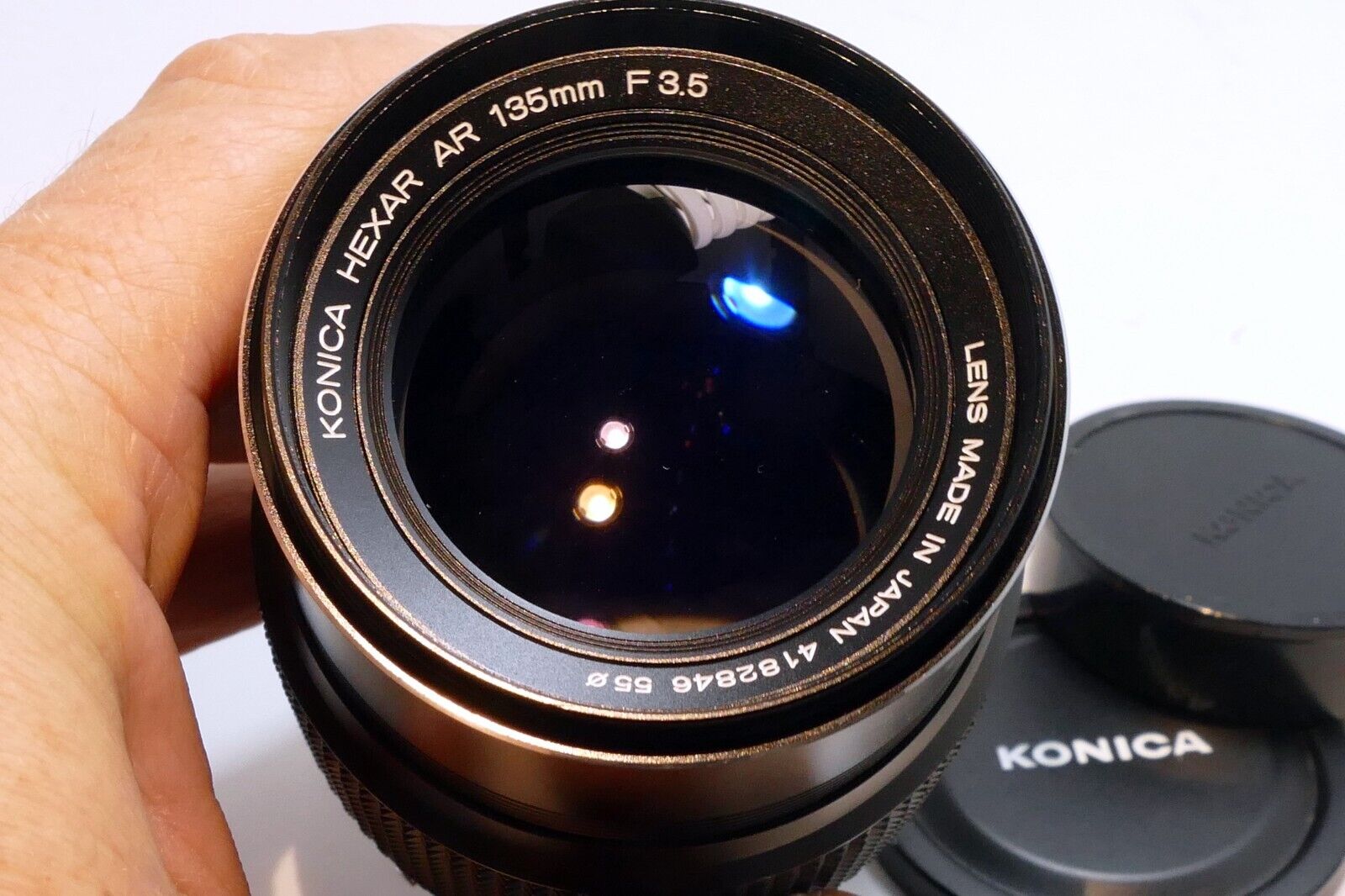 Konica 135mm F/3.5 Hexar AR Mount Lens w/ caps telephoto - Mint condition