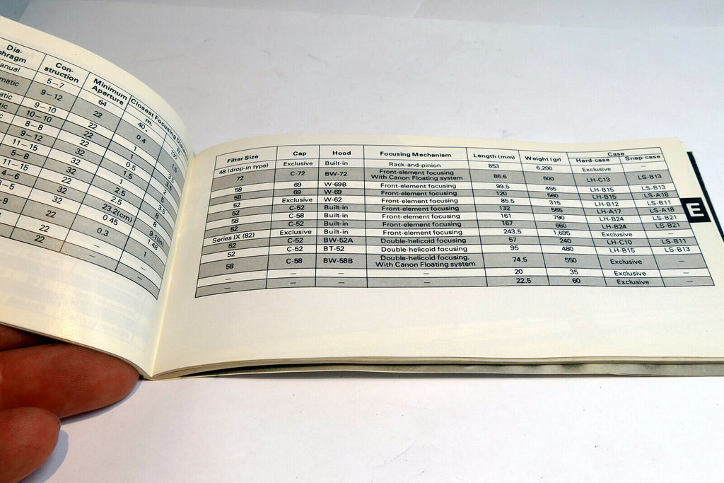 Canon FD camera Brochure Instructions Chart Guide English E