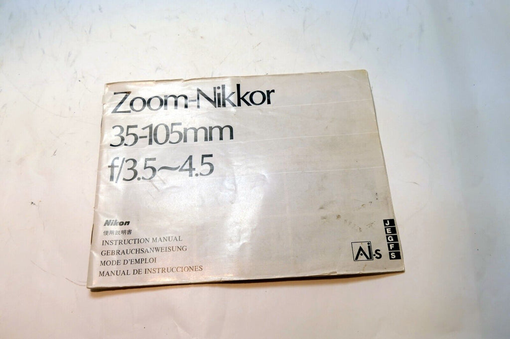 Nikon Zoom Nikkor 35-105mm f3.5-4.5 Ai-s LENS Instruction Guide Manual 1985