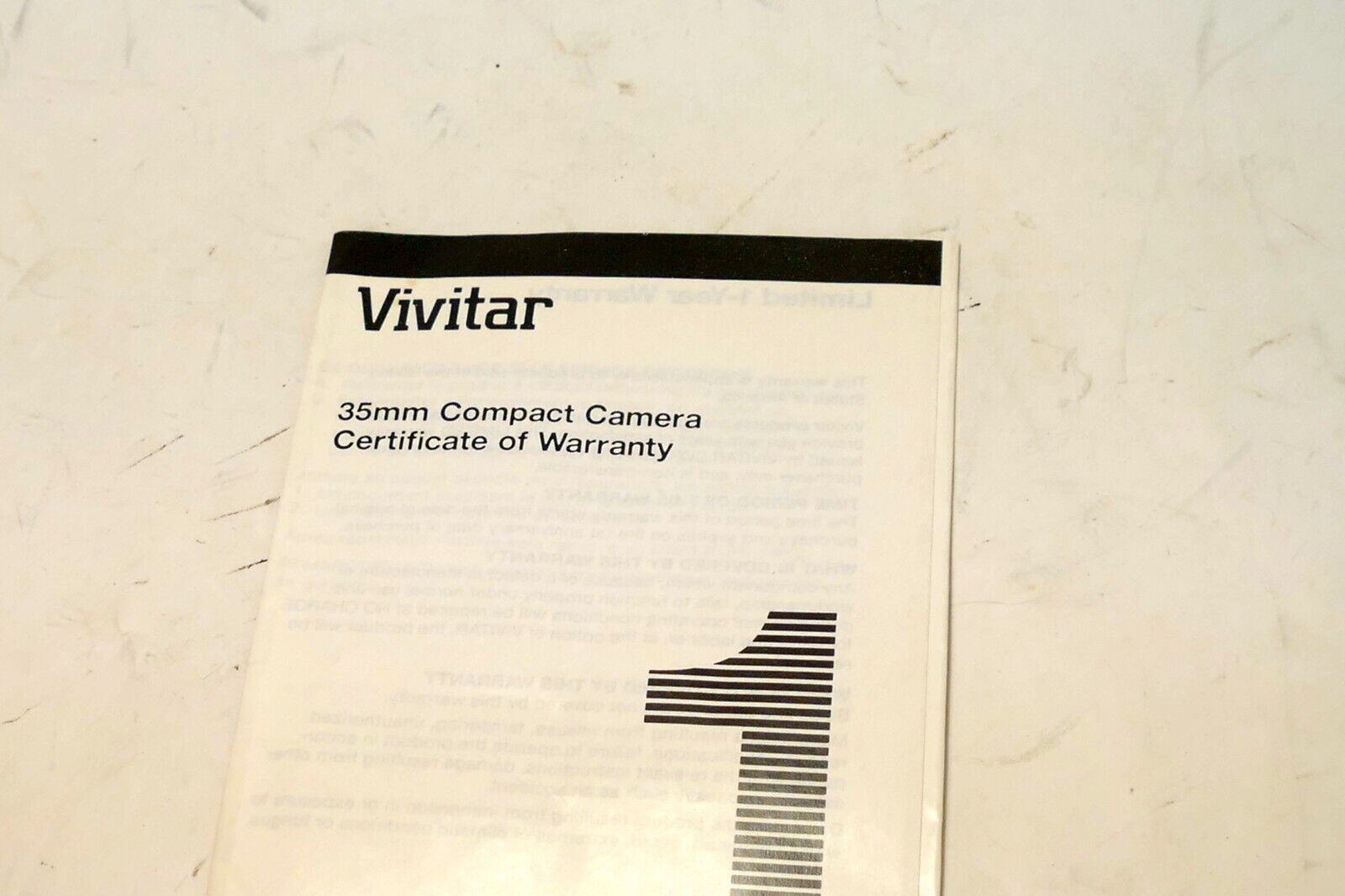 Certificate of Warranty for Vivitar one 1  compact camera
