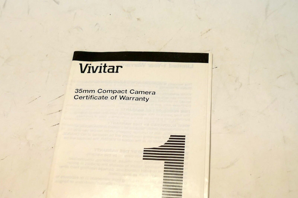 Certificate of Warranty for Vivitar one 1  compact camera