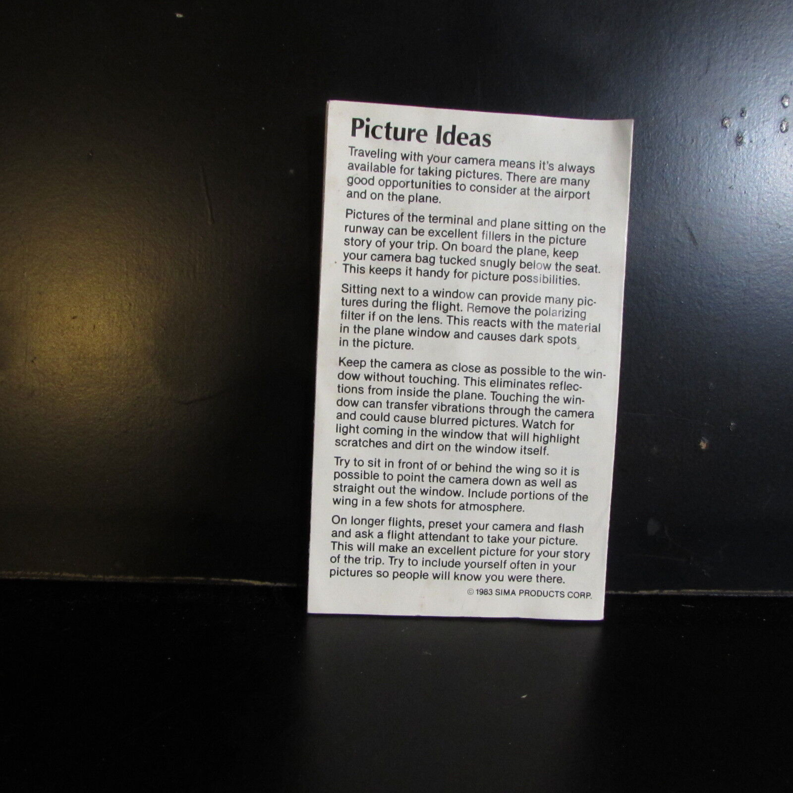 Used SIMA Traveling with a Camera Instruction Suggestions O401325