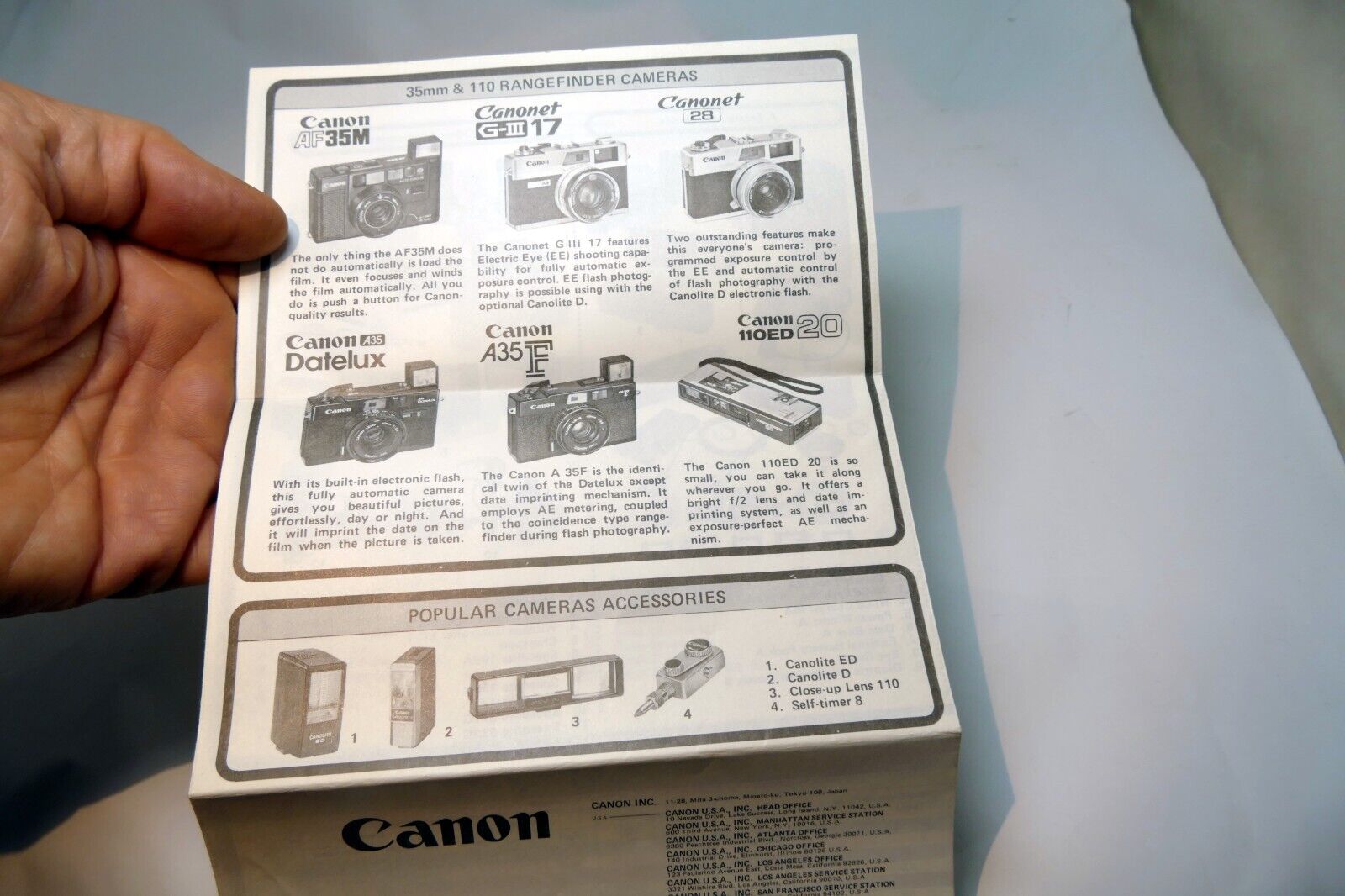 Canon Products F1 A-1 G-III 17 28 Brochure Advertisement vintage camera 1970's