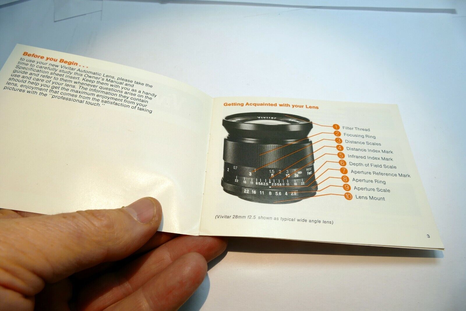 Vivitar Wide angle 28mm f2.5 lens Instruction Owner's Sheet  Guide