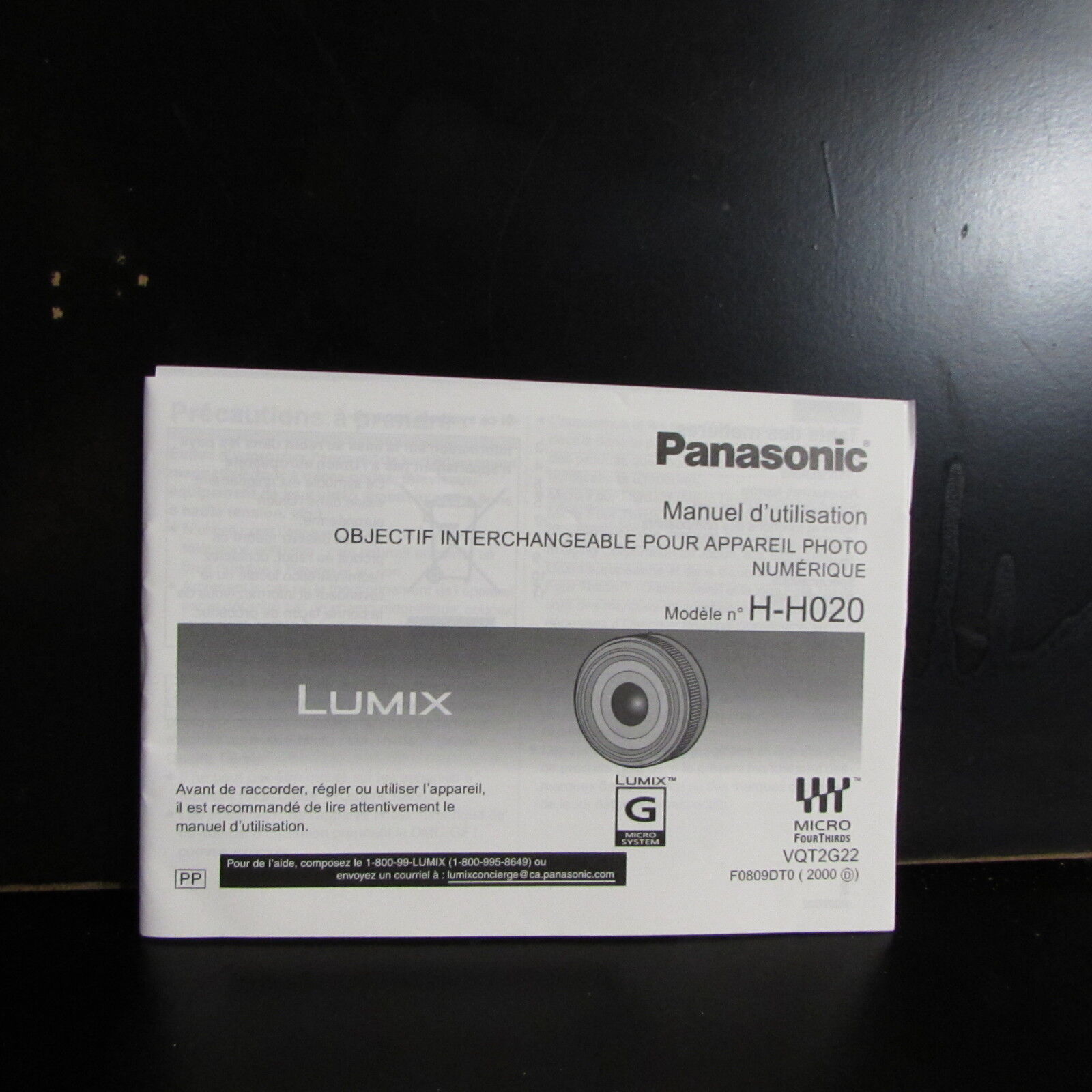 Panasonic H - H020 20mm f1.7 M4/3 Lens Owner Guide User Manual English O401854