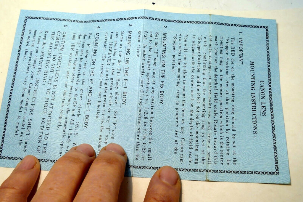 Canon FD Lens Mounting Instructions Guide for Ftb AE-1 F-1 - vintage