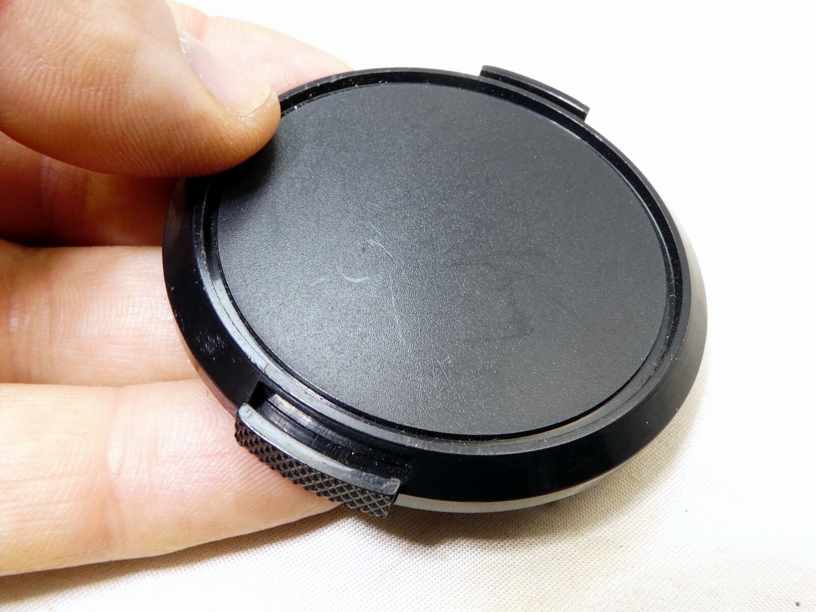 58mm Lens Front Cap Black Plastic snap on type made Hong Kong