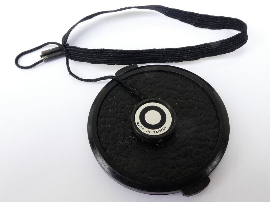 Used 49mm Lens Front Cap Black snap-on type plastic with strap Korea