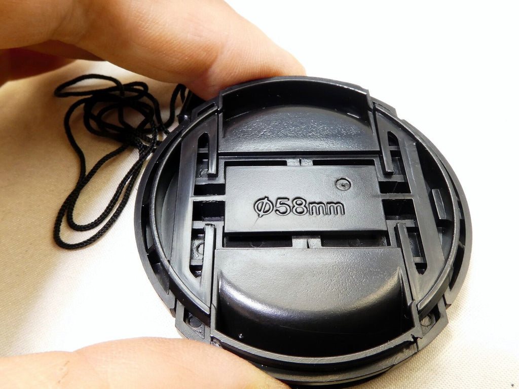 58mm Lens Front Cap Black Plastic w/ keeper String (NEW)