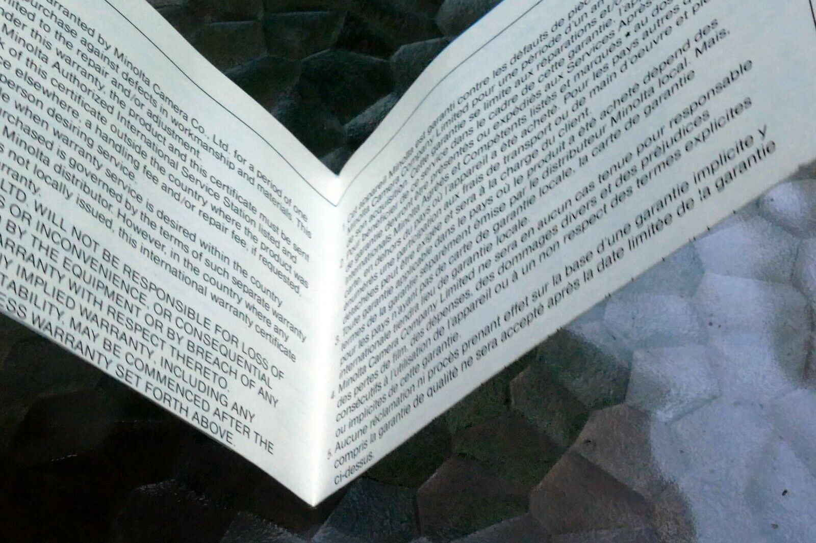 Minolta MD 50mm f2 Lens warranty information booklet  1970's