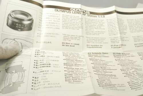 Olympus Lens AF 50mm f1.8 lens manual guide 7219094