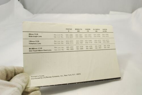 Cameras Lens Intruction Booklet for All JCPenney Cameras Lenses 7217056,7217077