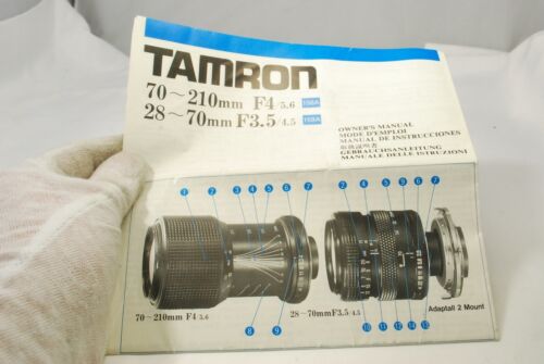 Tamron 70-210mm f3.8, 28-70mm f3.5 Owner's Manual adaptall guide